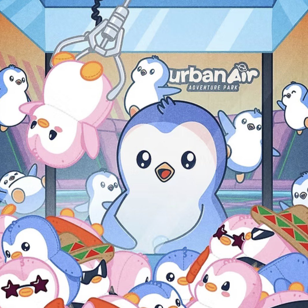 BoredApeGazette's tweet photo. THINGS ARE REALLY PICKING UP » @pudgypenguins Claw Machines Are Now In 68 Urban Air Locations Across The USA!

Find out more: https://t.co/DVIQSiOstk