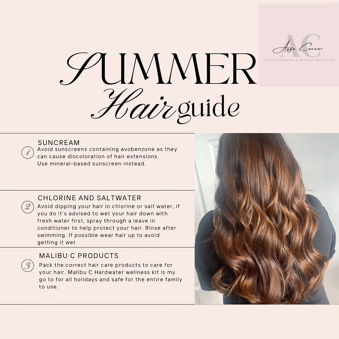 94siempre's tweet photo. Summer means holidays, suncream and peachy tones. Blondies and brunettes: avobenzone in SPF, perfume and hair products can turn blonde extensions orange. Choose mineral SPF and pack a Malibu C Hardwater Wellness Kit. https://t.co/MzccT7IUIs