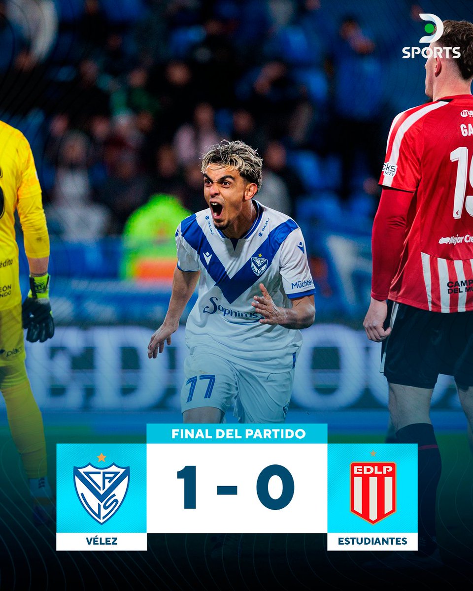 DSportsAR's tweet photo. ¡VÉLEZ GANÓ Y SE SUMA A LA PELEA! 🏆

🏰 El Fortín venció 1-0 a Estudiantes por la fecha 8 del Torneo Clausura con un gol de Ronaldo Martínez en el cierre del primer tiempo.

📊 El local alcanzó el primer puesto de su zona y llegó a los 44 puntos en la tabla anual. https://t.co/XkJrCrmZLF