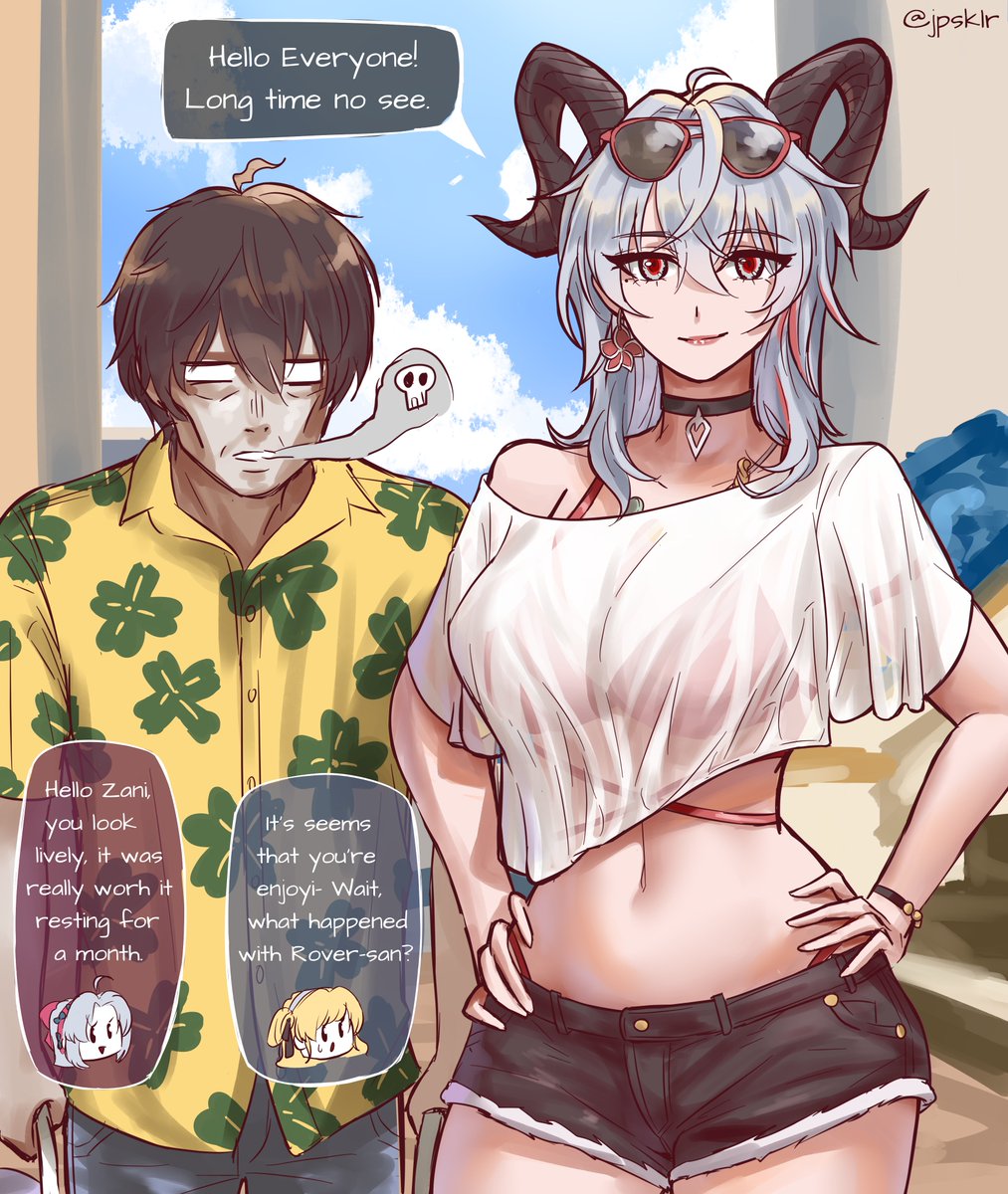 jpsklr's tweet photo. Zani and Rover returning from their vacation ⛱️

#WutheringWaves #Rover #Zani #Couple #FanArt https://t.co/fm6a20jOuN