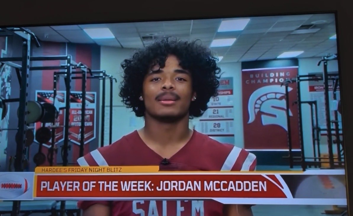 JMccadden1's tweet photo. I am blessed to receive 4 different player of the week awards after my week 1 performance with 416 rushing yards and 5 TD. Shoutout OLINE‼️@_Choice2 @CoachPartin @FBCoachBankins @Coach_AndrewP @Coach_TElliott @Coach_TLucas @CoachPerryJones https://t.co/bWAiZzGWtA