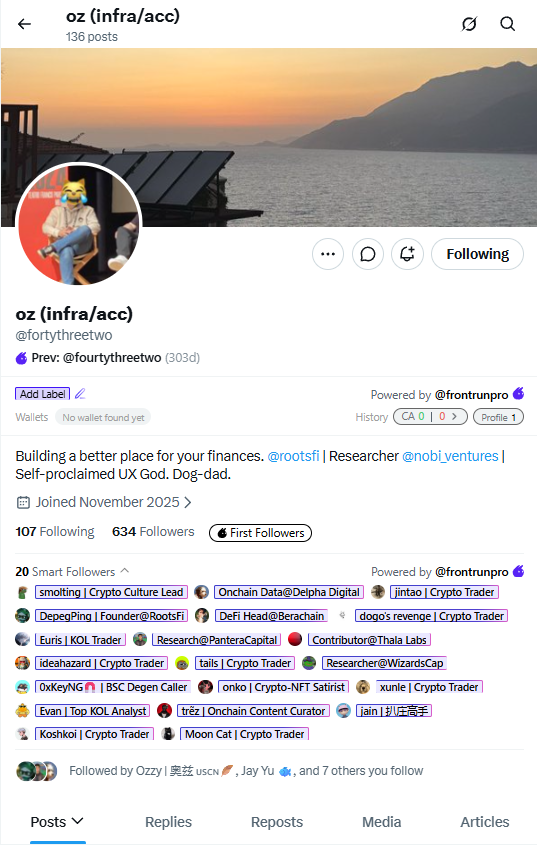 ftsq's tweet photo. @meadgod has an alt Twitter account which he used primarily for his old project @rootsfi 

that twitter is @fortythreetwo and you can clearly see that his name is also oz and if you need anymore proof in Ozzy's Farcaster he has both @Meadgod and @fortythreetwo handles listed in his bio

it's on his alt account @fortythreetwo where he posts a picture of his cat and gives us the name:

Franklin

https://t.co/TuVhjcrAuh

https://t.co/03B9wsesVw

https://t.co/TuVhjcrAuh

https://t.co/03B9wsesVw

https://t.co/ye1tBjc8tP
