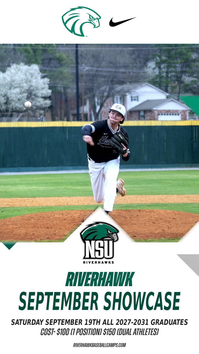 RiverHawksBSB's tweet photo. 2 weeks out from our next Showcase camp! Best way to been seen by the RiverHawk coaching staff! 11/15 freshman on campus this year came to camp!

https://t.co/ZRiAhZHoYC

#RiseHigh | #TeamNSU https://t.co/iR8AkU5IlG