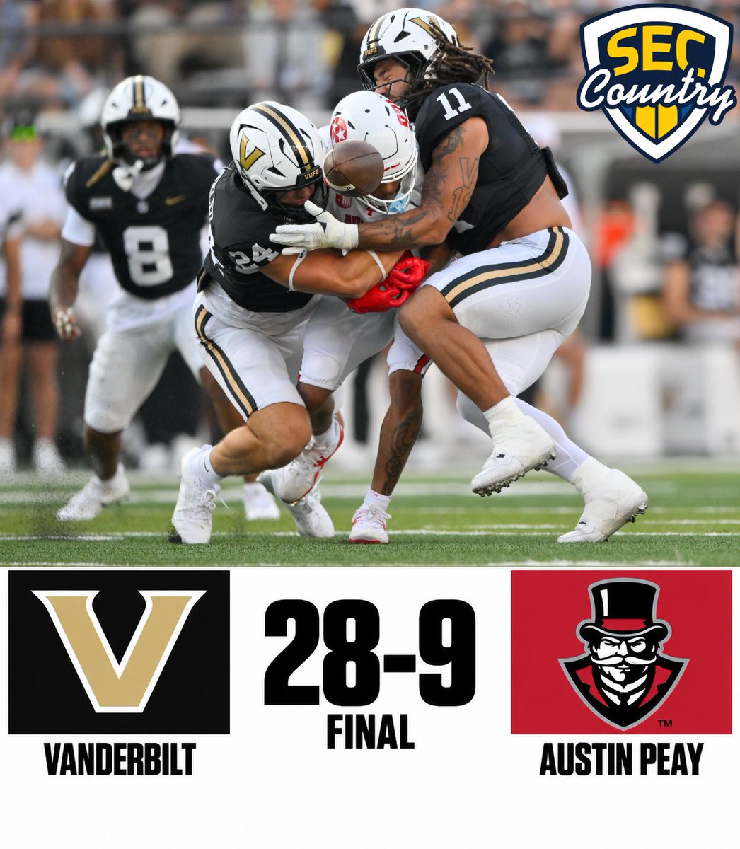 SECcountry's tweet photo. VANDERBILT HANDLES BUSINESS IN WEEK 1 ⚓️🔥

The Commodores defeat Austin Peay to open the 2026 college football season 💪🏽 https://t.co/4XauHc1Ycq