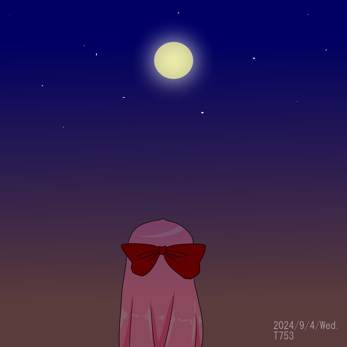 T753twtw's tweet photo. 【イラスト再掲】
今日は『中秋の名月』の日。
お月見っぽい絵をどうぞ🌙。 https://t.co/fsgodjoIXt