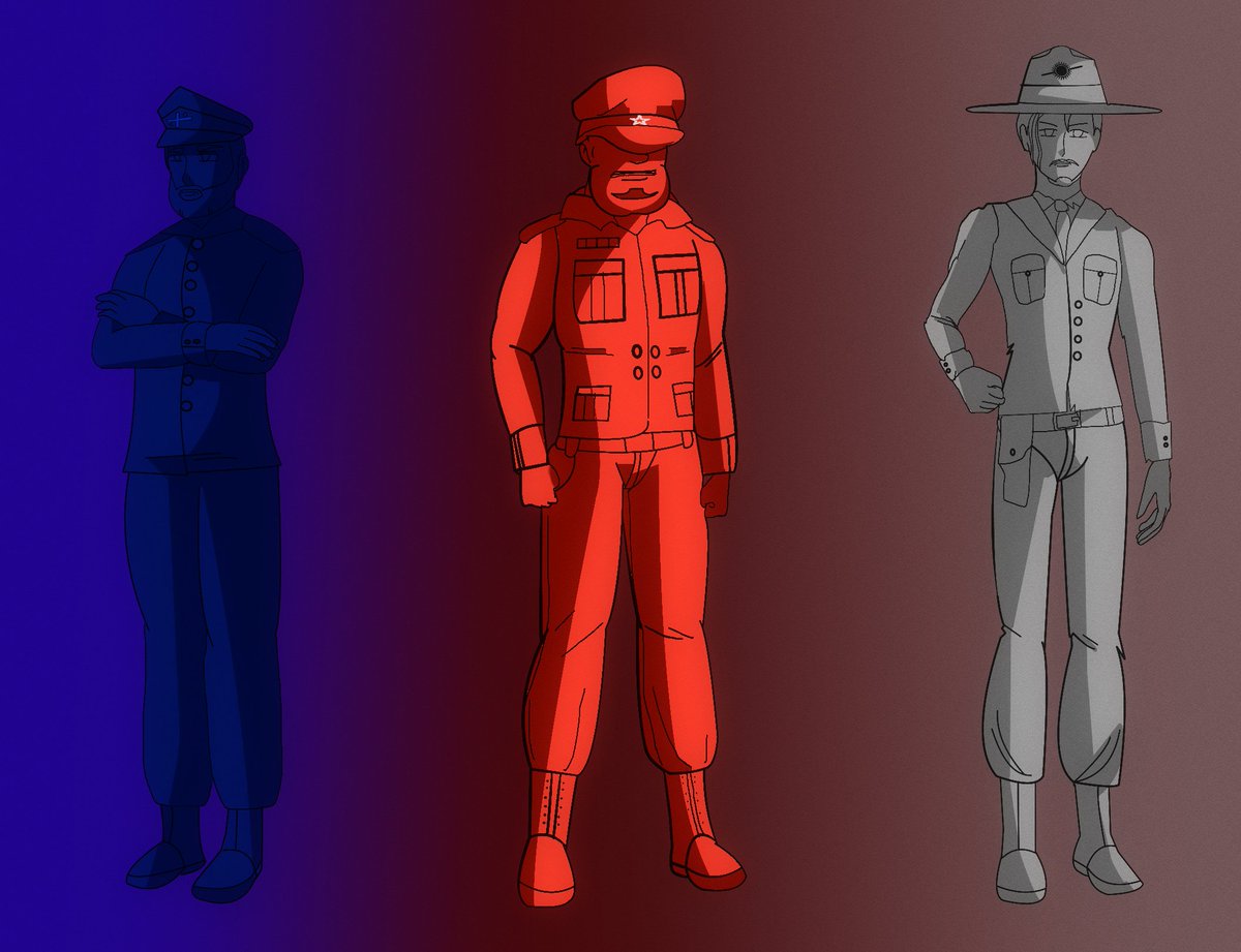 ShinDaimosZ's tweet photo. More Army Men fan characters Mortis King commissioned me on Discord showing off his take on the leaders of the Blue, Red and Grey Nations

From Left To Right

Admiral Maxum (Blue Nation)
Commander Stryfe (Red Nation)
Colonel Cluster (Grey Nation) https://t.co/AhayPywrhg