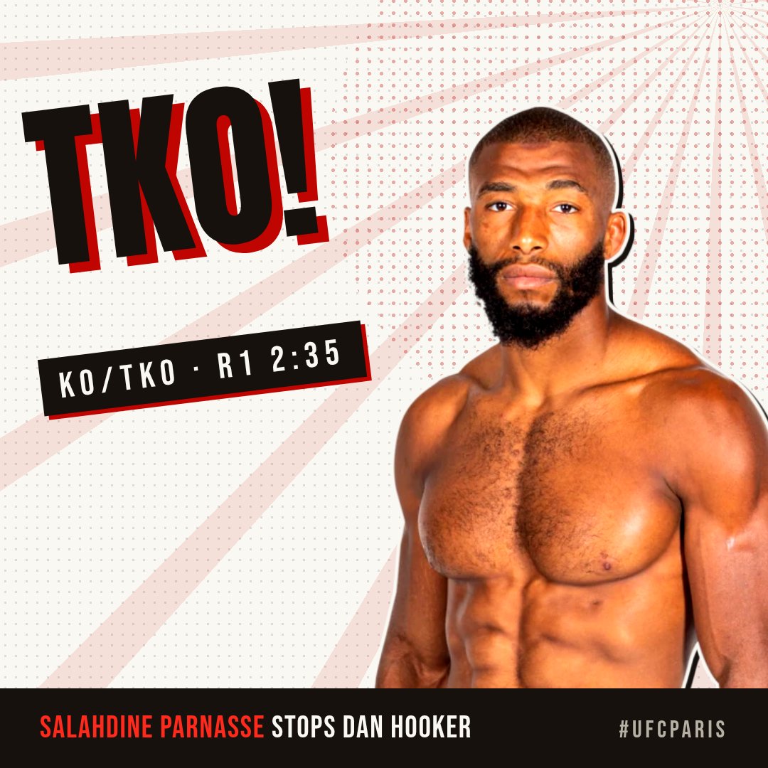 UFCalendar's tweet photo. Hooker threw more. Parnasse landed cleaner.
71% accuracy, 1 knockdown, R1 TKO in 2:35. The debut arrives at Lightweight. #UFCParis https://t.co/5k2HxKh0h2