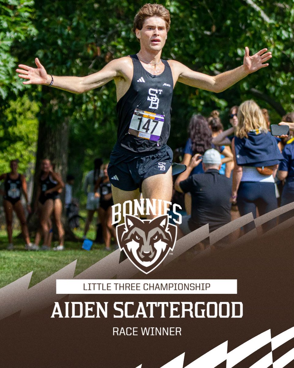 BonniesXCTrack's tweet photo. 𝗥𝗔𝗖𝗘 𝗪𝗜𝗡𝗡𝗘𝗥 🏁
Aiden Scattergood captured today's men's Little Three Championship with a winning time of 15:07, over 14 seconds ahead of the field 💪 https://t.co/Fq2fJ81kLD