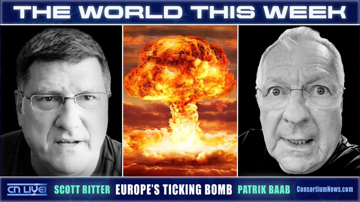 Consortiumnews's tweet photo. WATCH: TWTW – ‘Europe’s Ticking Bomb’

https://t.co/buQlWWYZhf
Germany continues drive to war with Russia with Leipzig drone scare while Zelensky threatens Russian civilian airspace. And will Trump take offer to save face in Iran? With Scott Ritter and Patrick Baab. Sunday 9am EDT.