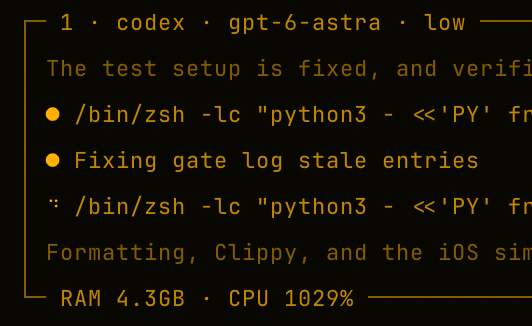 OpenAgentsInc's tweet photo. 1000% CPU each, thanks Claude and Codex

This is why they don't show you their own resource usage numbers 😆

Will make Coder increasingly good as a subagent so it can delegate to itself and not need these resource hogs https://t.co/1HXmPJndUS