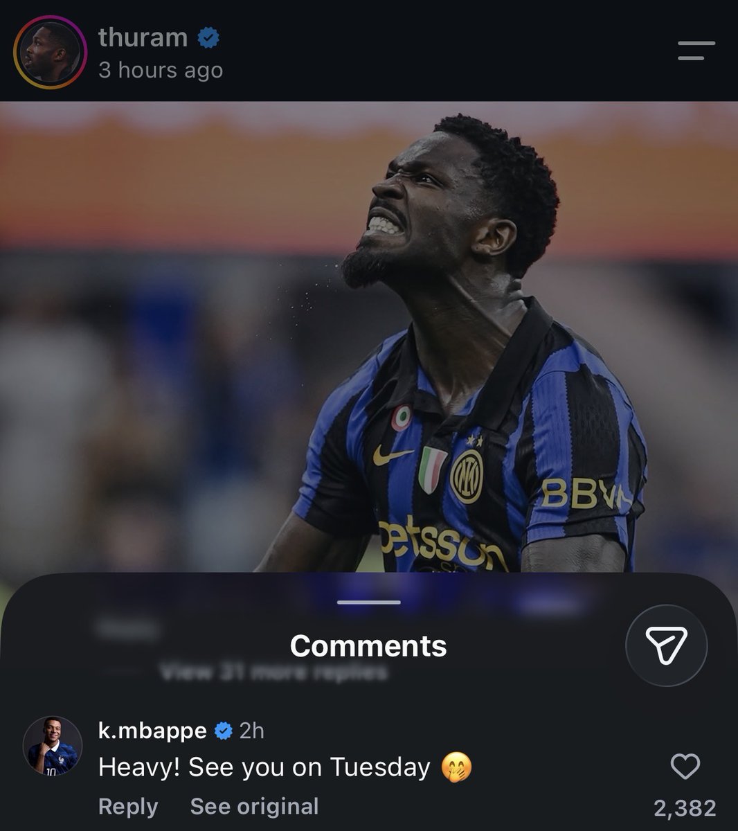 MadridXtra's tweet photo. 📲 Kylian Mbappé to Marcus Thuram:

“SEE YOU ON TUESDAY.” https://t.co/JMPPovooqb