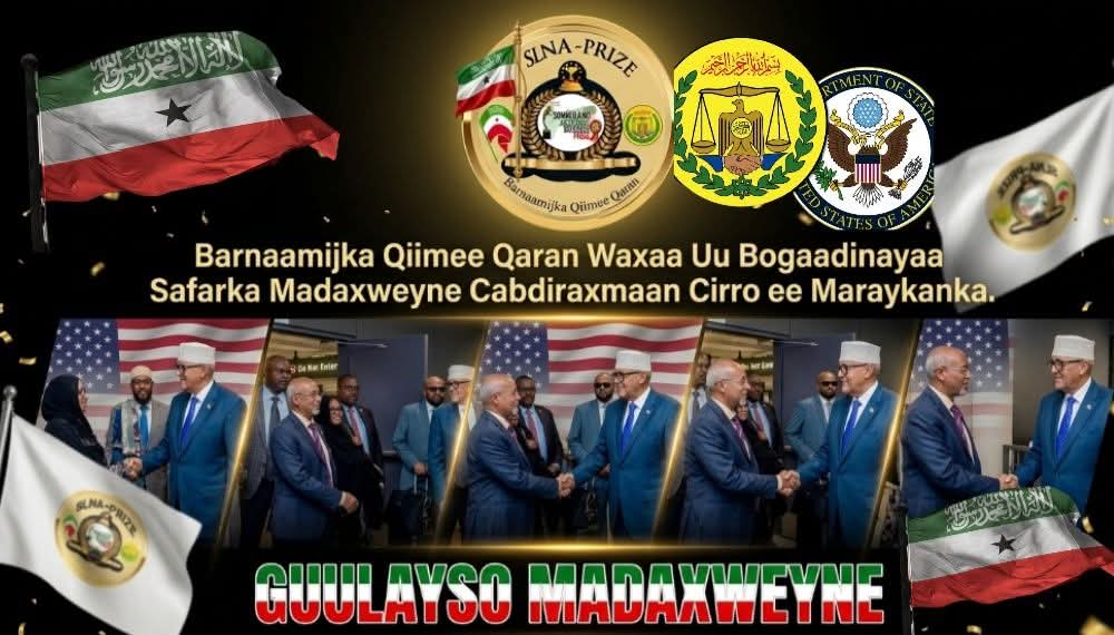 SolnapCenter's tweet photo. Waxaanu Bogaadinaynaa Safarka Madaxweynaha Jamhuuriyadda Somaliland @Abdirahmanirro Iyo Waftigiisa Ee Dalka Maraykanka.

Dhamaan Muwaadiniinta Somaliland Waa Inay Barbar Istaagaan Halganka Loogu Jiro Xaqiijinta Himiladeena Aqoonsi, Maalgashi Iyo Wax Soo Saar. https://t.co/FgF5ZREoCi