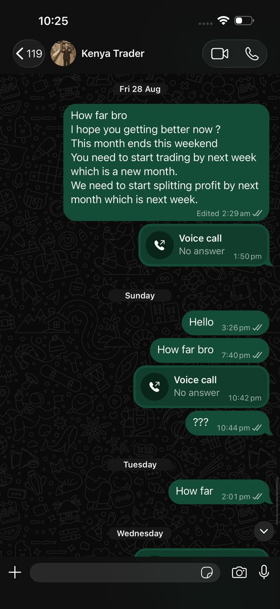 man_bright46020's tweet photo. @masterkyc1 you are here responding to tweet to get funded account to trade but I got you an account already which you passed and you told me you needed to take some time off trading for some personal reason and it almost a month now since you stopped trading and the account you said you passed is still with you and claim you not in a good state of mind to trade but you are here commenting under post so you could get a funded account. Mind you this is the second account I bought for you, you blew the first one and the second one is the one you passed and for some reasons you said you needed a break after the passing the phases and we in funded. I have been chatting and calling you since for almost a month now and you have been ignoring my messages and calls but you are here replying to tweet asking for funded account. My question to you is this how you intend to do business with this big firm if you are already doing shady things and trying to run away with the account after someone invested. Since on the 11th of August you responded to my text on WhatsApp and up till now no response with all the messages I sent you but you are busy here replying to get bigger account on 28th of August and on that same day I text you but you didn’t reply. 
@citizentvkenya @CapitalFMKenya @KenyaBlogger @Verydakman_ @thatverydarkman