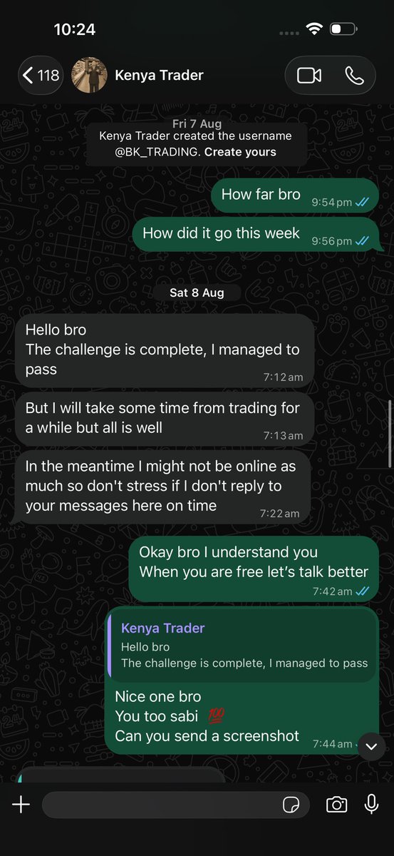 man_bright46020's tweet photo. @masterkyc1 you are here responding to tweet to get funded account to trade but I got you an account already which you passed and you told me you needed to take some time off trading for some personal reason and it almost a month now since you stopped trading and the account you said you passed is still with you and claim you not in a good state of mind to trade but you are here commenting under post so you could get a funded account. Mind you this is the second account I bought for you, you blew the first one and the second one is the one you passed and for some reasons you said you needed a break after the passing the phases and we in funded. I have been chatting and calling you since for almost a month now and you have been ignoring my messages and calls but you are here replying to tweet asking for funded account. My question to you is this how you intend to do business with this big firm if you are already doing shady things and trying to run away with the account after someone invested. Since on the 11th of August you responded to my text on WhatsApp and up till now no response with all the messages I sent you but you are busy here replying to get bigger account on 28th of August and on that same day I text you but you didn’t reply. 
@citizentvkenya @CapitalFMKenya @KenyaBlogger @Verydakman_ @thatverydarkman