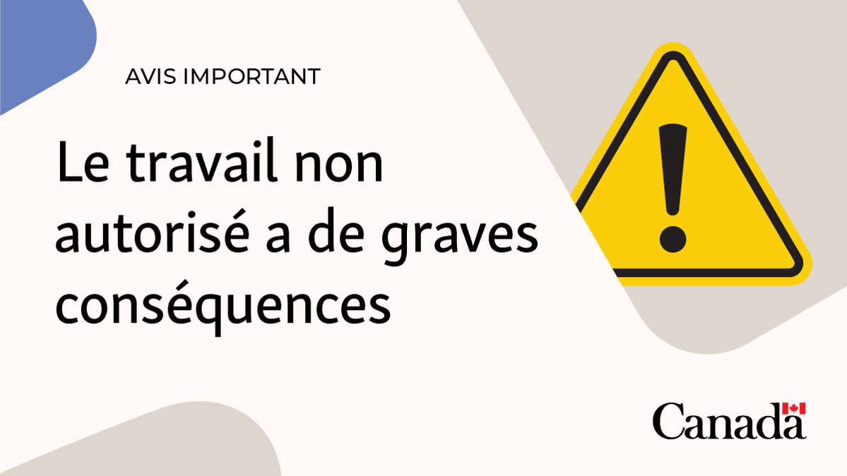Avis important avec un symbole d'avertissement jaune accompagné d'un point d'exclamation et d'un texte avertissant que le travail non autorisé a de graves conséquences.