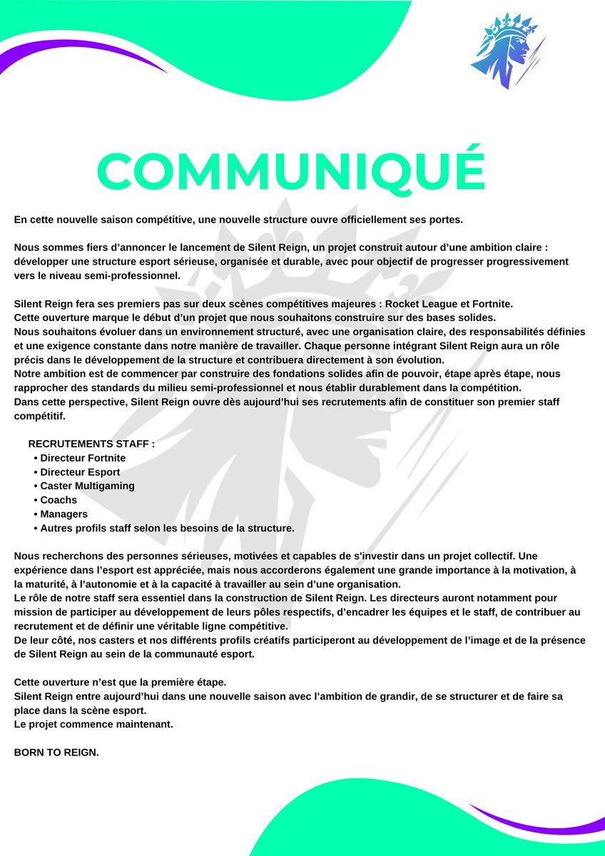 SilentReign_gg's tweet photo. 👑Derrière Silent Reign se trouve une équipe. Découvrez aujourd’hui les trois personnes à l’origine du projet, qui auront chacune un rôle et des responsabilités dans le développement et la gestion de Silent Reign.

🇫🇷 @Kefranster 
🇫🇷 @reijin__8 
🇫🇷 @storm_rll 

👑 BORN TO REIGN. https://t.co/xXIRKZE2In