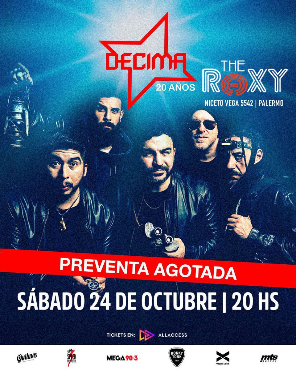 dcimarock's tweet photo. 20 años nos trajeron hasta acá.
Y ustedes hicieron que este encuentro empiece de la mejor manera: PREVENTA AGOTADA.

¡GRACIAS!

24.10 · THE ROXY LIVE 
DÉCIMA  20 AÑOS https://t.co/vrY2zB7QLX