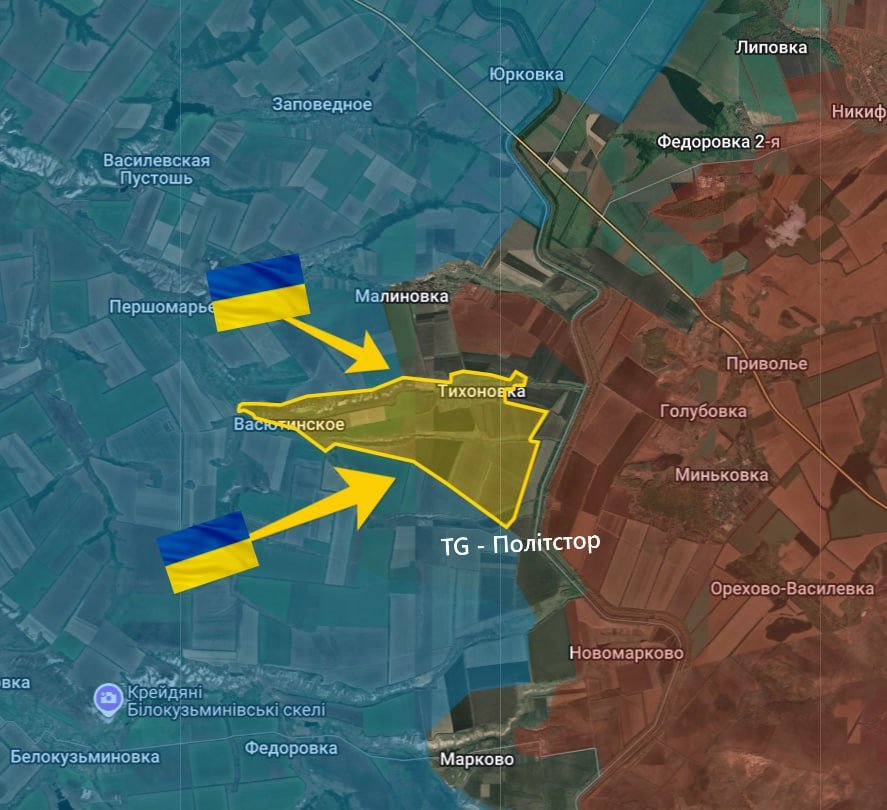 FreudGreyskull's tweet photo. The Armed Forces if #Ukraine have cleared the grey zone jn Vasyutinske and Tikhonovka, Kramatorsk direction. https://t.co/xTqDZUVfv0