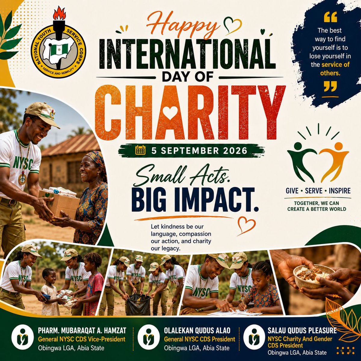 Mubaaraqah's tweet photo. #charity #internationaldayofcharity #nysc https://t.co/Uj4LMhL9Sm