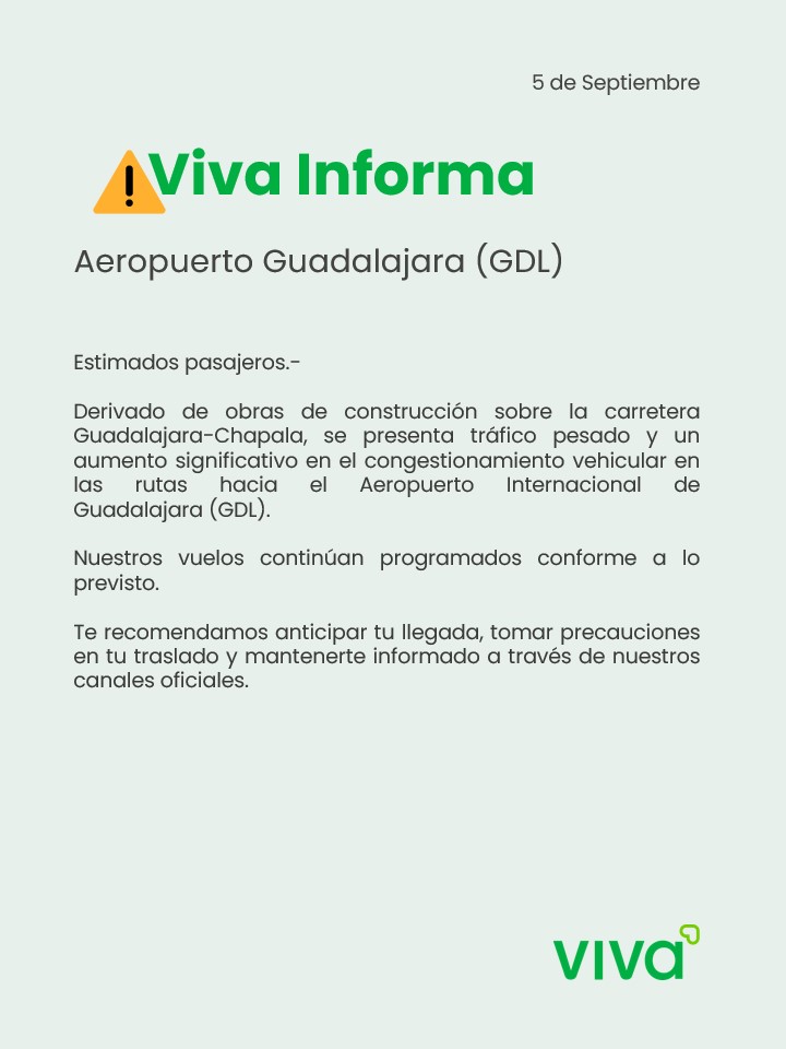 VivaTeEscucha's tweet photo. #VivaInforma #AvisoImportante #Aeropuerto #GDL⚠️🚧

Entérate en tiempo real del estatus de tu vuelo dando clic aquí 👉 https://t.co/XYD0VXN859

Consulta información relacionada desde el siguiente enlace👉 https://t.co/LyVJPgfafH https://t.co/0pmpT4N3sc