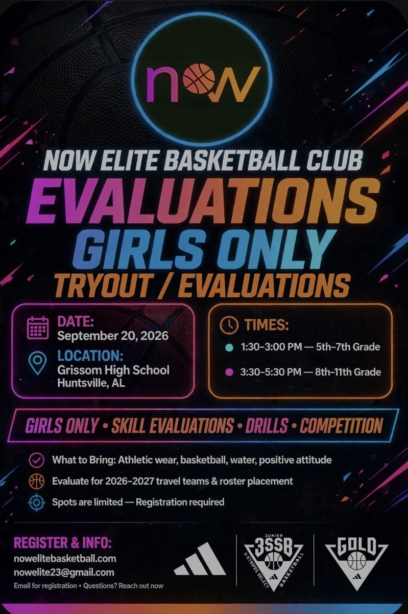 nowelitenike's tweet photo. โญ๏ธ Come join the hottest basketball club in Alabama and play on the Adidas 3 stripes shoe circuit for the 2027 season.
September 20th at Grissom High School, Huntsville, AL 5th-11th grade. #3SSB #3SSBGOLD #Jr3ssb https://t.co/QARH5tVwRy