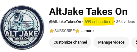 AltJakeTakesOn's tweet photo. We are ONE Subscriber away from The 700 Club!!!
WHO will be #700?!?! 
Please consider subscribing if you haven't, it's absolutely FREE & helps George & I out IMMENSELY!!!
Subscribe HERE: https://t.co/zcIYPbaFx9