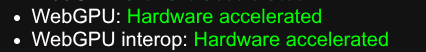 miraholt31's tweet photo. @fractalcounty had to enable chrome flag unsafe webgpu, still getting error about no hardware acceleration. firefox/chromium/helium on linux all don't work and either complain about no webgpu or no hardware acceleration https://t.co/0KCLsYbgxB