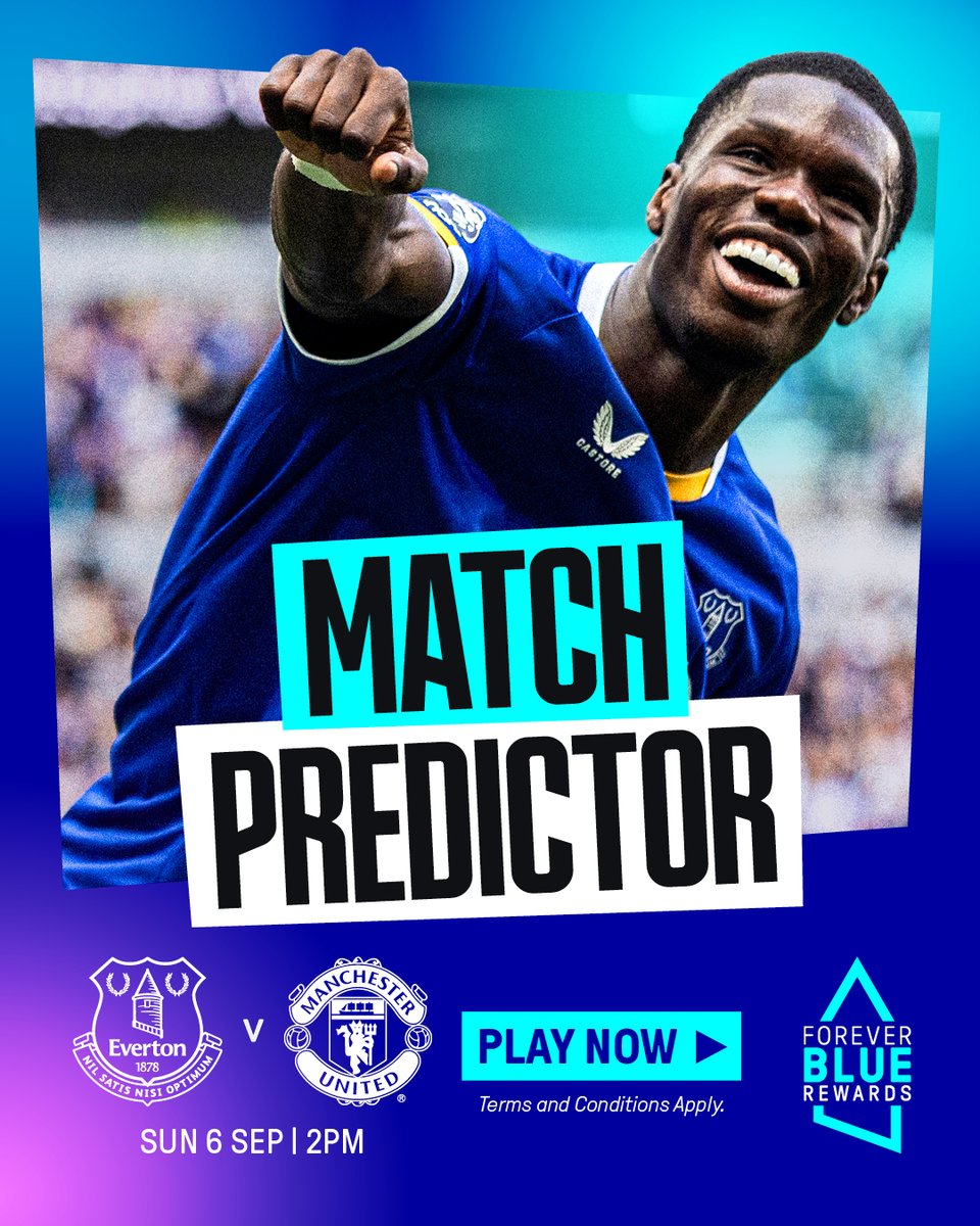 Everton's tweet photo. Make your #EVEMUN predictions on Forever Blue Rewards. Earn points to redeem on prize draws and more. 🔵