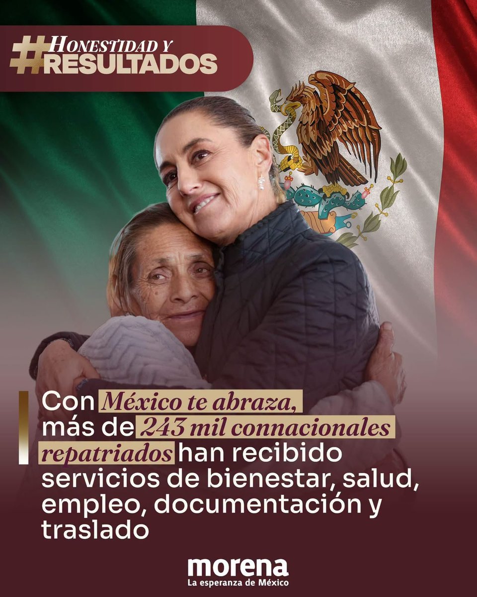 MorenaMichoacan's tweet photo. Nadie que regresa a México está solo. La política social de la 4T acompaña, protege y abre caminos para volver a empezar con dignidad.

#HonestidadYResultados https://t.co/3CbTdJy3RC