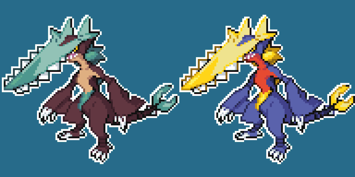 ImChim4's tweet photo. Shaantian garchomp :))
Design by @Vioquetzal
Sprite by me :3
#pokemon #poke #fakemon #pixelart #pixel #garchomp https://t.co/aoIujCd8Vz