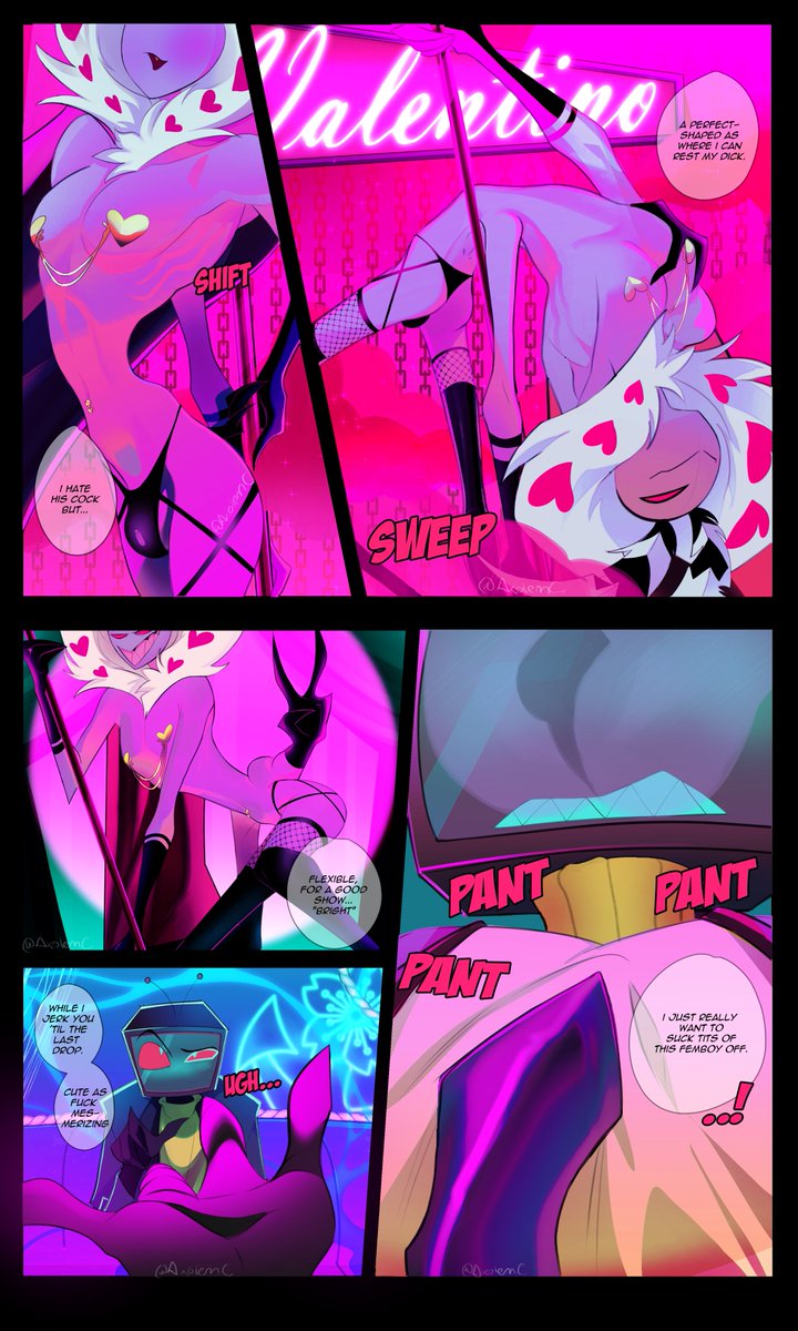 AxolemC's tweet photo. "maybe i'm kinda gay" comic (9 pages) ✨ 

Pathetic Vox struggling with his sexuality is my Achilles’ heel. 😭

#Staticmoth #radiosilence  #voxal #voxval #valentinohazbinhotel #vox https://t.co/wBdKoVXaWY