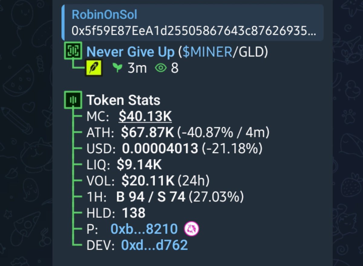 SolInsidr's tweet photo. ENTRY $MINER
CA>

0x5f59E87EeA1d25505867643c87626935FdF20bd9 https://t.co/tJw8ydQXKW