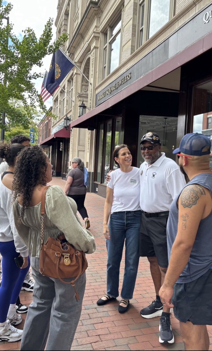 Stefany4NH's tweet photo. Fun to be on Elm Street in Manchester today for the 25th Annual Cruisin’ Downtown car show with Jason Bonilla and @LeonardBellNH ! 1,000+ classic cars and thousands of people including some old friends! We are pedal to the metal between now and Tuesday until the polls close and the checker flag is waved on this primary. #NHPolitics