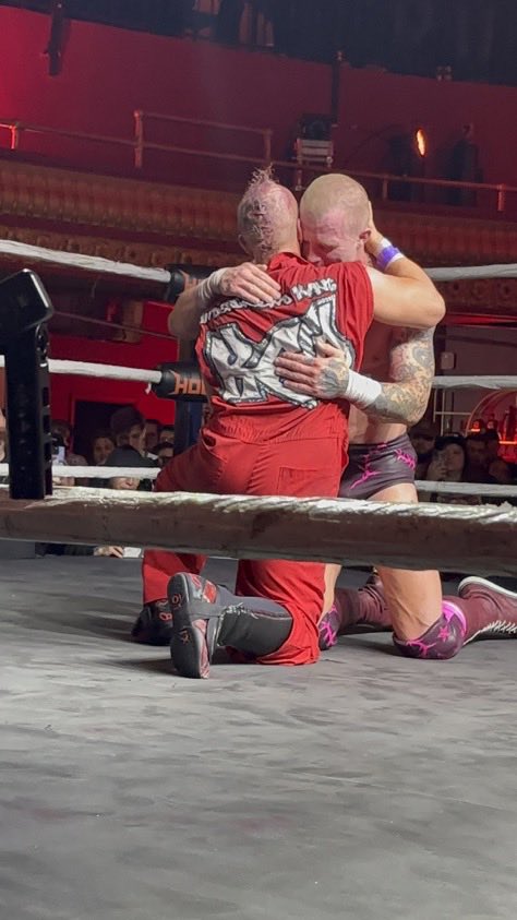 Fightful's tweet photo. An emotional Kyle Fletcher after facing Amazing Red at House of Glory. https://t.co/4fQLsgjb9f