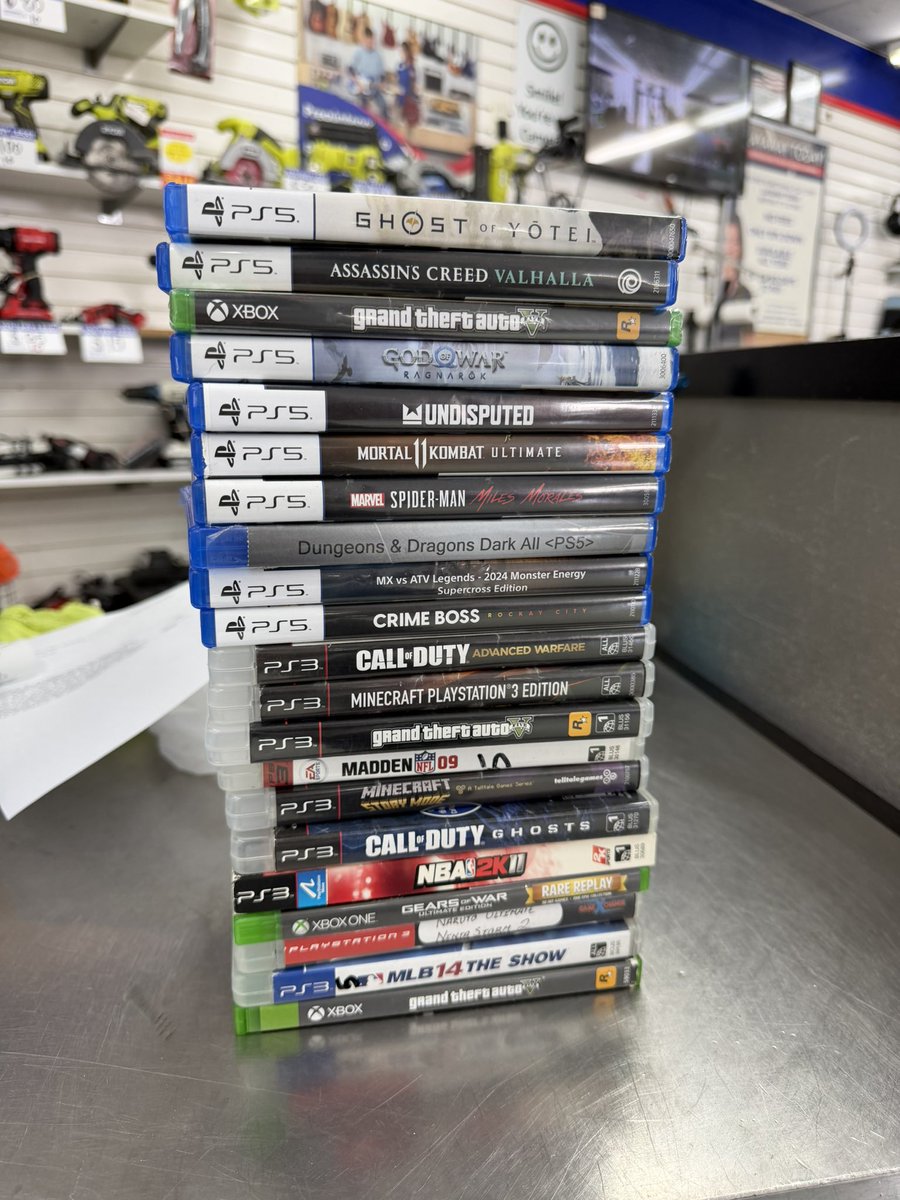 MrWrightWays's tweet photo. THIS is why I still check pawn shops for video games.

Walked into a pawn shop today and walked out with this ENTIRE stack for $65!

And before somebody says, “Yeah, but those are just a bunch of cheap games…” I went home and actually started checking the current complete-in-box values.

This stack is worth roughly $300+ CIB based on current market prices.

Ghost of Yōtei alone is around $43 CIB right now. Minecraft Story Mode: Complete Adventure on PS3 is around $31.50. Then you’ve got God of War Ragnarök, Undisputed, Crime Boss, Dark Alliance, Mortal Kombat 11 Ultimate, Spider-Man: Miles Morales and a bunch more adding to the total. 

I PAID $65.

This is exactly why I keep telling people: deals are STILL out there. You don’t always have to pay eBay prices or chase the expensive games everybody else is chasing. Sometimes you just have to get out there, check the pawn shops, dig through the stacks and ASK FOR A DEAL.

Over $300 worth of games for $65?

That’s THE WRIGHT PRICE.

What game are you grabbing FIRST out of this stack?