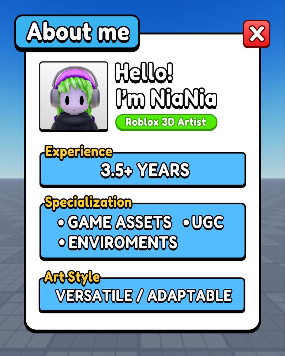 niania_devv's tweet photo. Hello! I’m NiaNia, a Roblox 3D Artist 

Available for freelance &amp; full-time opportunities. 

#robloxdev #roblox https://t.co/TDDO0BteGS