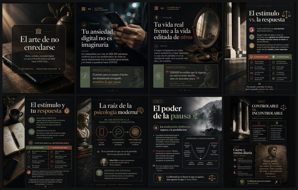 YulyBCB's tweet photo. Tu ansiedad digital no es imaginaria, la ciencia ya la mide y los estoicos sabían cómo solucionarla hace 2.000 años.
Una guía rápida para aprender el arte de no enredarte y recuperar el control de tu atención. Hashtags: ##Liderazgo #AnsiedadDigital #SaludMental #FilosofíaEstoica https://t.co/D7oMSCzgJb
