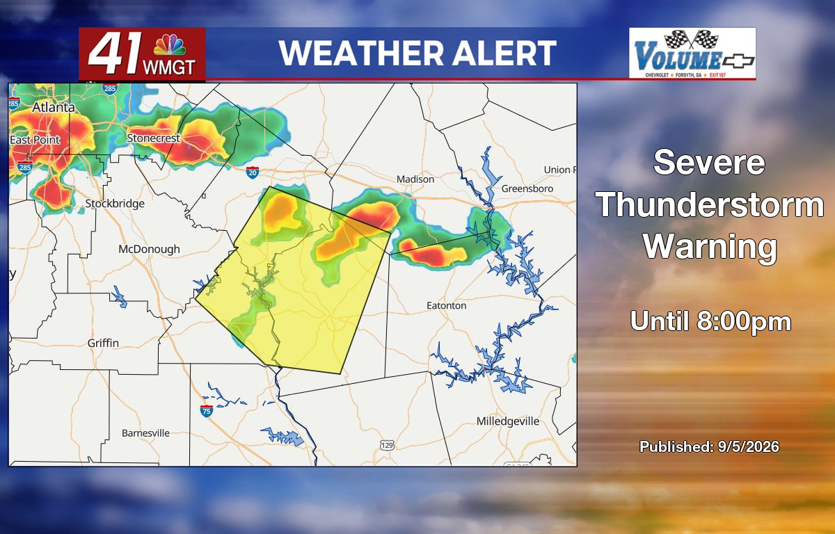 41NBC's tweet photo. 41NBC Weather Alert: Severe Thunderstorm Warning for Butts and Jasper County until 8:00pm. More info at https://t.co/9uj3MYwYCL #gawx #41NBC https://t.co/ReHOzDS7ZC