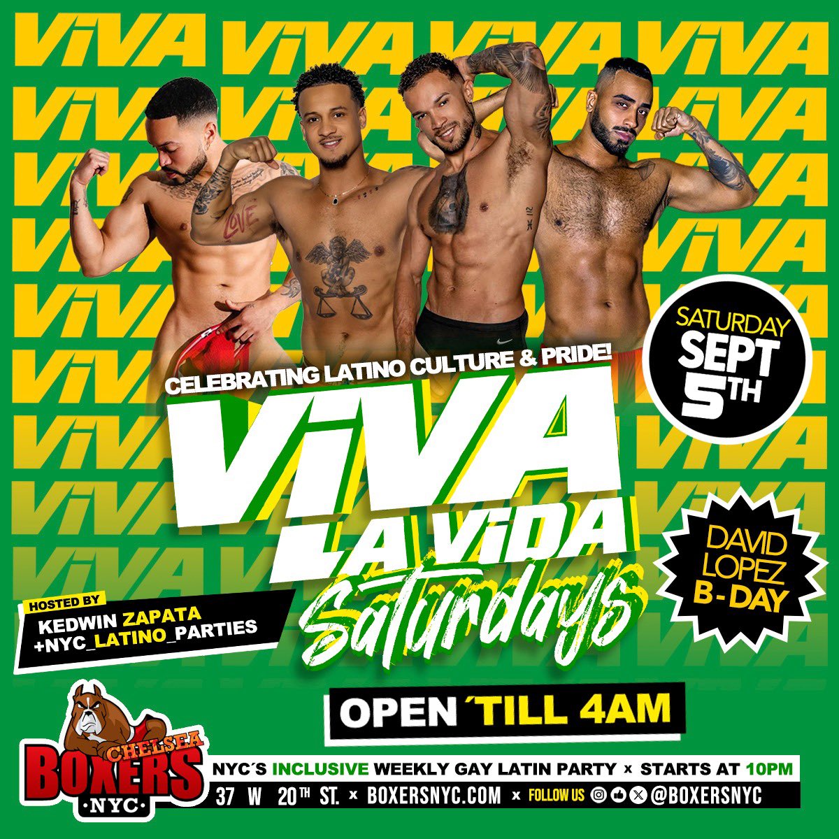 BoxersNYC's tweet photo. VIVA LA VIDA - SATURDAYS 🎉
CELEBRATING LATINO CULTURE &amp; PRIDE!🔥

🇵🇷🇩🇴🇨🇴🇨🇺🇲🇽🇻🇪🇬🇹🇧🇷🇦🇷🇨🇷🇨🇱🇬🇶🇸🇻🇬🇹🇳🇮🇵🇦🇵🇾🇺🇾🇧🇿🇬🇾💥💥💥💥💥💥💥💥💥💥💥💥💥💥

NYC’s HOTTEST SATURDAY NIGHT LATINO PARTY ! 🔥

Hosted by: @kedwinzapata @yamilx @rich.obryan @jorgeewolf 

Celebrating @dl079 Bday!!!! 🥳🥳🥳 https://t.co/cITxNq4U63