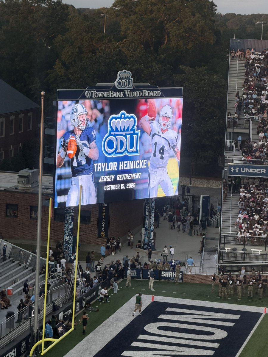 ODUmonarchists's tweet photo. Big news! ODU announces they will retire Taylor Heinicke’s #14. The first jersey number to be retired for @ODUFootball. Great call to honor an amazing Monarch. The 🐐 https://t.co/PFPKwtUiZS