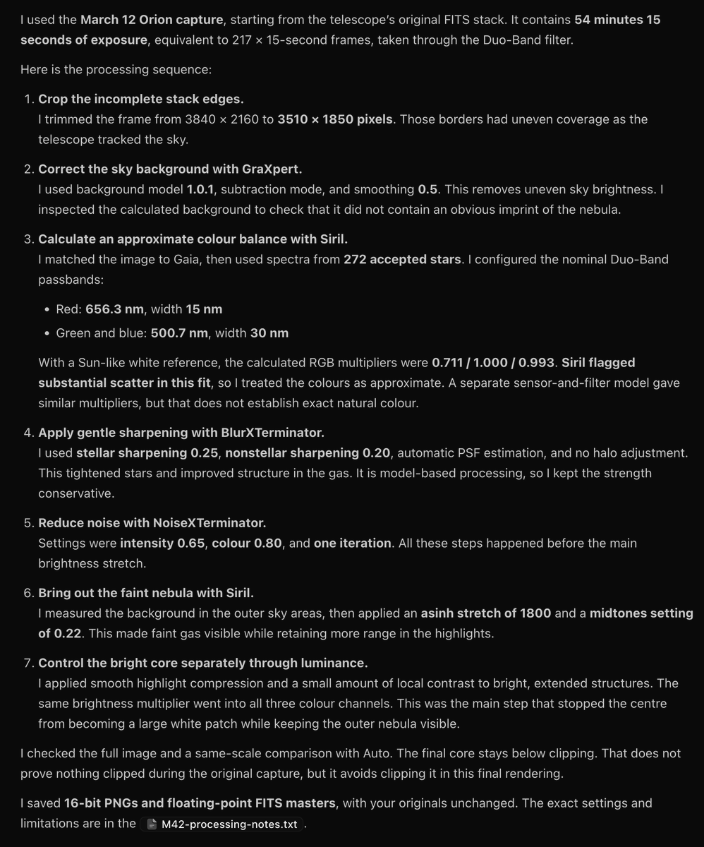 RhysSullivan's tweet photo. processing details from Astra - eventually i wanna learn more about this process myself but just very time limited at the moment so is amazing it can handle it https://t.co/Z8AVX9nSQj