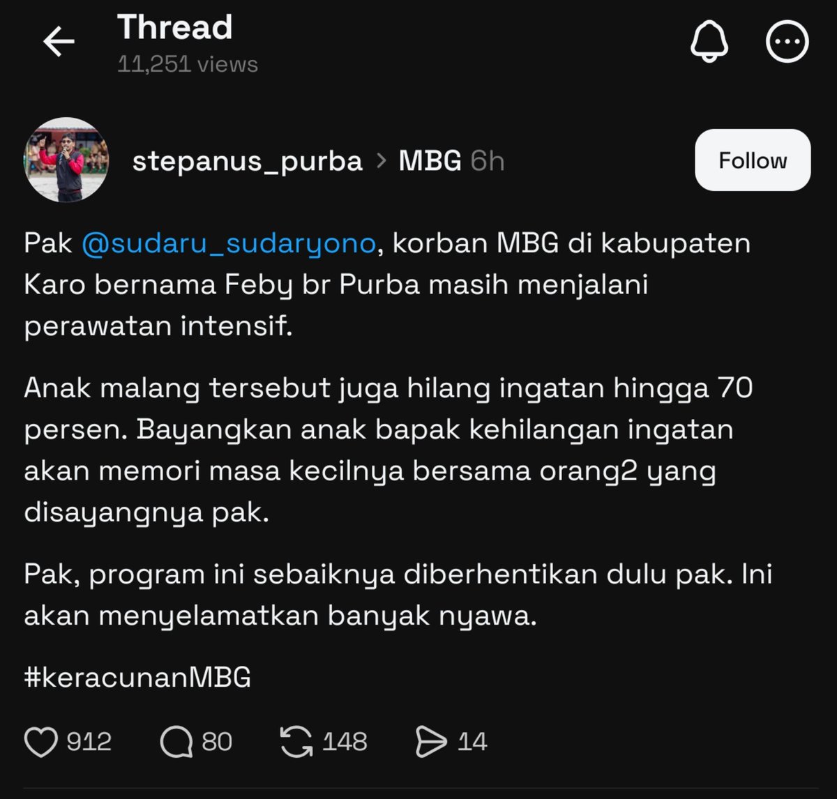 Leobebbe's tweet photo. Yang bikin lebih parah adalah. Anak2 korban MBG ini ada yang hilang ingatan 70%, terserang ginjalnya juga memicu penyakit jantung.
Dan mitra tertawa.

Waktu baca thread aku sampe kroscek karena gak percaya. Sayang sekali ternyata beritanya beneran ada. https://t.co/QrFp705JqW