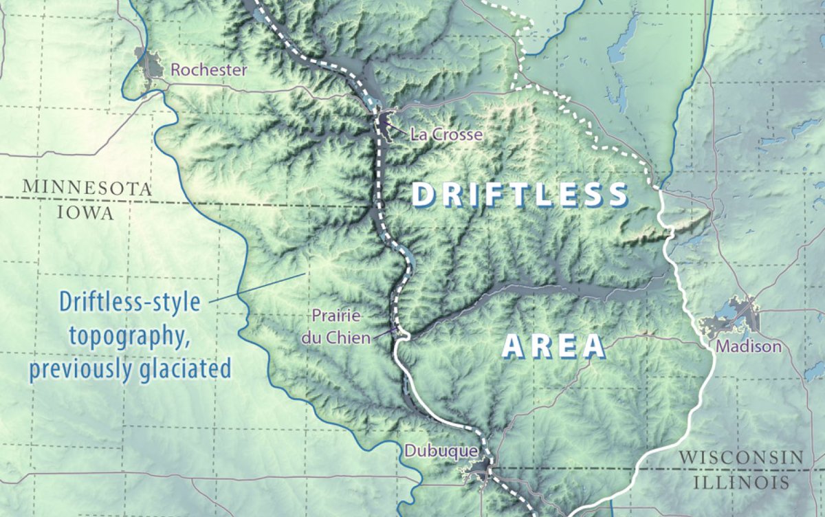 stacey_hauff's tweet photo. So today I fulfilled a lifelong dream of visiting ✨the Driftless✨, a unique geological region of the Midwest which retained its ancient Paleozoic topography, while most of the land was transformed by drifting ice sheets during the last glacial maximum. Freaking incredible. https://t.co/YlYWQRBl81