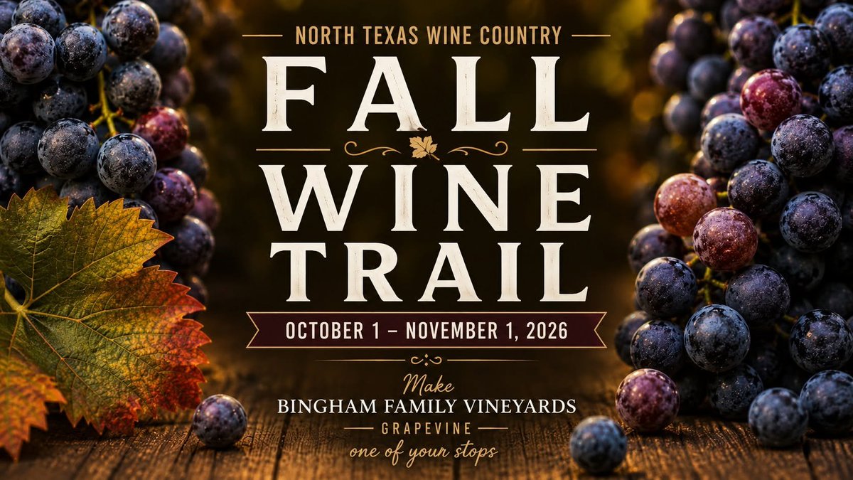 BinghamVineyard's tweet photo. Planning a North Texas wine adventure this fall? The North Texas Fall Wine Trail returns October 1 – November 1. 
If your travels take you to Grapevine, make our Bingham Family Vineyards Grapevine tasting room one of your stops! See the details and start planning your Wine Trail adventure.
Plan your wine trail visit: https://t.co/gYv6HqKvkv