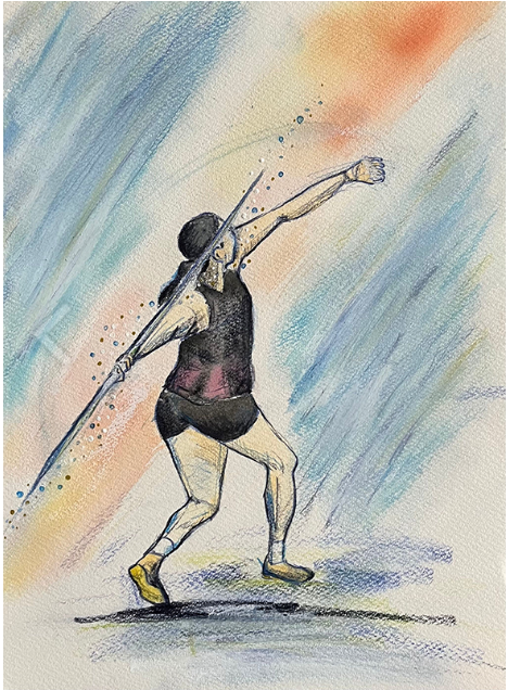 paralymartcup's tweet photo. 24年パリ五輪女子やり投げ金メダリスト、北口榛花選手が復調✨

９月５日にベルギーで開催された陸上の世界最高峰シリーズのダイヤモンドリーグ。ここ数年、故障した右肘の影響があった北口選手でしたが、この大会でシーズンベスト、自己８番目の65ｍ44をマークし２位に！👏

2024年入選作品「自分が信じる道筋」（画像）のように、最終６投目に北口選手らしい一投が飛び出しました！

来週はトップ選手のみが出場できる世界アルティメット選手権に出場予定。
北口選手を応援しながら、陸上競技を描いてみませんか🎨

障がい者アート×スポーツの祭典
パラリンアートカップは作品を募集中🌈
締め切りは９月２０日✅

応募概要はこちら👇
https://t.co/Ja84PZtiA8

#パラリンアートカップ
#障がい者アート
#女子やり投げ
#北口榛花