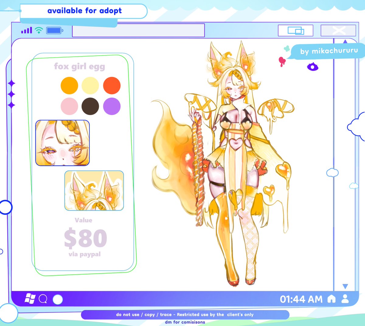 mikachururuu's tweet photo. ⠀⠀⠀⠀⠀⠀⠀
꒰ ♡.  ︴#adopt ! ! 
…⠀⠀⠀⠀fox girl egg 🍳⠀⠀⠀⺌⠀
        ˚◌ 𝐶𝑜𝑚𝑚𝑒𝑟𝑐𝑖𝑎𝑙 𝑝𝑟𝑖𝑐𝑒 : $80 (promo)
⠀⠀⠀⠀⠀⠀⠀⠀⠀⠀⠀⠀⠀⠀⠀⠀⠀⠀⠀⠀⠀⠀⠀⠀⠀⠀⠀⠀⠀⠀⠀⠀
───────────────
 ﹙ #adopt  ୨୧  #Vtuber  ﹚ https://t.co/qeIRkekmuM