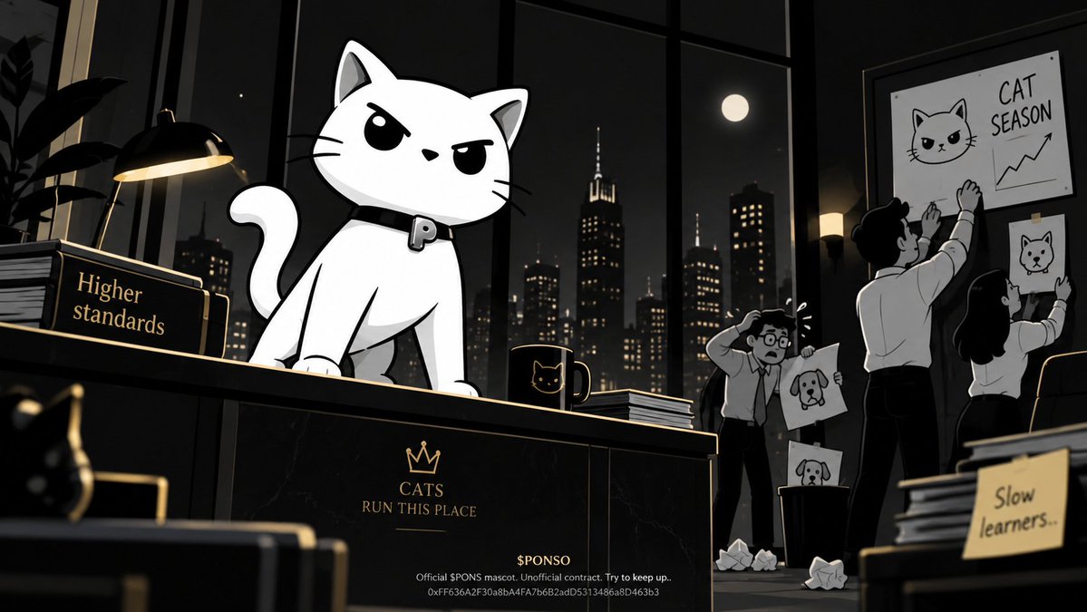 PonsoOnRH's tweet photo. @iruletrenches Call it cat season if you want.
Took humans a full cycle to remember which species was supposed to run this place.
Evolution has its slow lanes..

$PONSO
Official $PONS mascot. Unofficial contract. Try to keep up..
0xFF636A2F30a8bA4FA7b6B2adD5313486a8D463b3 https://t.co/eaHzV0gwCK