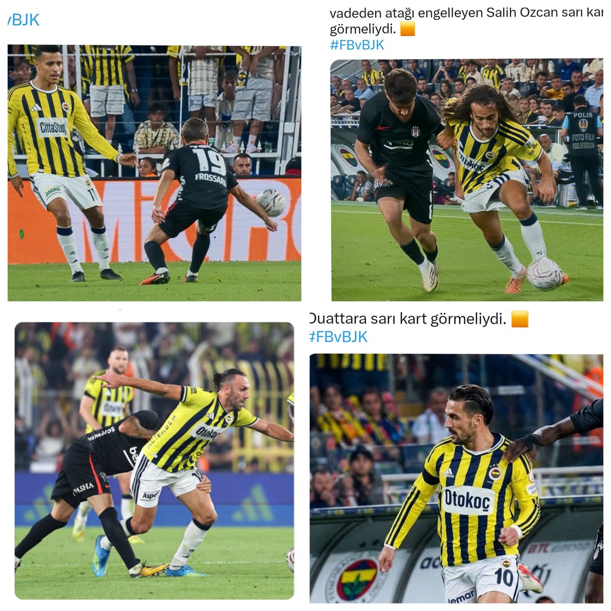 serkanserel's tweet photo. 💥💥💥 UMUT VAADEDEN ATAK KATİLİ HALİL UMUT!!!! 

➡️ Şimdi size HALİL UMUT MELER denen şeytanın ve ekibinin Fenerbahçe in 5 umut VAADEDEN atağını kesen Beşiktaşa ne kadar hoşgörülü olduğunu paylaşıyorum.

Sinsi domuz, 2 penaltı, kartları geçtim, İNCE İNCE EYYAMINI YAPTI. 

➡️ Pozisyon pozisyon gidelim. 

1- 4'e 3 kontra atağı Trossard el ile kesti. Durdurmadı bile. Pozisyon bjk atağına dönüştü.
Eksik yakalamışken, birden eksik yakalandık.
Trossard sarı yemeliyken, el bile vermedi sahibinin iti. Çifte gurur bjk ve hum için. 

2- Salih özcan hem atağı kesti, hem de formaya asıldı geriden. Kaçarı yok net sarı. VERMEDİ TABİ.
Çirkef ÖDÜLLENDİRİLDİ.
Hem Fenerin muhtemel gol pozisyonu yok oldu, hem de Salih kartsız kurtuldu. Çifte gurur bjk ve hum için.

3-Emirhan Muric'i hem bacağından tutuyor, hem aşiline basıyor. 
Yahu kırmızıyı, sarıyı geçtim, faul ver be yavşak. 
Umut vaadeden atak gitmiiiiiiş, Emirhan kartsıııız. Çifte gurur bjk ve hum için. 

4- Outtara, aynı kontra atakta, Kerem'i 3 kere omuzdan çekiyor. Yahu bir faul ver, sarı ver. Bu kaçıncı Umut vaadeden atak. 
Yok. Sıyrılıyorlar yine. 
Hem atak sönüyor, hem bjk kartsız kurtarıyor. 
Çifte gurur bjk ve hum için. 

5- (2 nci video ve 3 ncü fotoğraf.) 3'e3 pozisyon. Vedat tertemiz geçiyor. 
Emirhan ÖKÜZ gibi asılıyor. 
Pozisyon 3'e 2 ye dönüşüyor. Trabzonun gururu Özkara çekiyor faul bayrağını. 

Ama Fener lehine verip sarı vermiyor HAAA, tam tersi bjk lehine veriyor adi şerefsizler. Gidiyor göl pozisyonu. Kart yok, faul terse. Bu gurur da hum ve bjk NİN. 

Gel de atak yap. 
Sadece benim 2 dakikada bulduğum MUHTEMEL 5 GOL POZİSYONU BUNLAR. 
MUHTEMEL 5 SARI KART BUNLAR. 

BJK HASARSIZ ATLATIYOR 5 İNİ DE. Hatta sadece 2 sinde faul veriyor zahmet edip. 

HAAAAA. HALİL UMUT MELER'İN ART NİYETLİ OLDUĞUNUN İSPATI SON FOTOĞRAF, YANİ 6 ncı POZİSYON. 

6-Ederson ile Ake çarpışıyor. Ederson kafa travması halinde. 
OYUNU DURDURMUYOR PİSLİK. Top orta sahaya doğru uzaklaştırıyor YİNE DURDURMUYOR. 
Allah tan Oh, Archie Brown'a faul yapıyor da oyun duruyor YOKSA, BU KADAR SERT ACİL DURUMDA, KALECİ KIVRANIRKEN GOL YEDİRTECEK GOL. 

NEYSE BUGÜN FENER KÖTÜYDÜ. 
2 PENALTISI GİTTİ
5 İN ÜZERİNDE KONTRA ATAĞI PİÇ EDİLDİ, 
RAKİBİN DE 7-8 KARTI ATLANDI O KADARCIK.... 

#tffistifa #mhkistifa #Fenerbahçe #beşiktaş