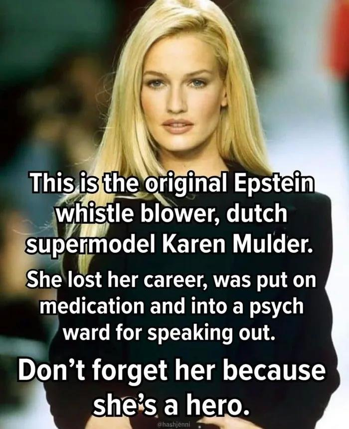 RonK3l's tweet photo. Karen Mulder told the truth about Epstein and the system destroyed her life! 🚨 They labeled her "crazy" and locked her up just to protect their sick secrets. She’s a hero, not a patient. Never forget how they silence the brave to hide their crimes! 🛑🧠🔥 #KarenMulder #EpsteinFiles