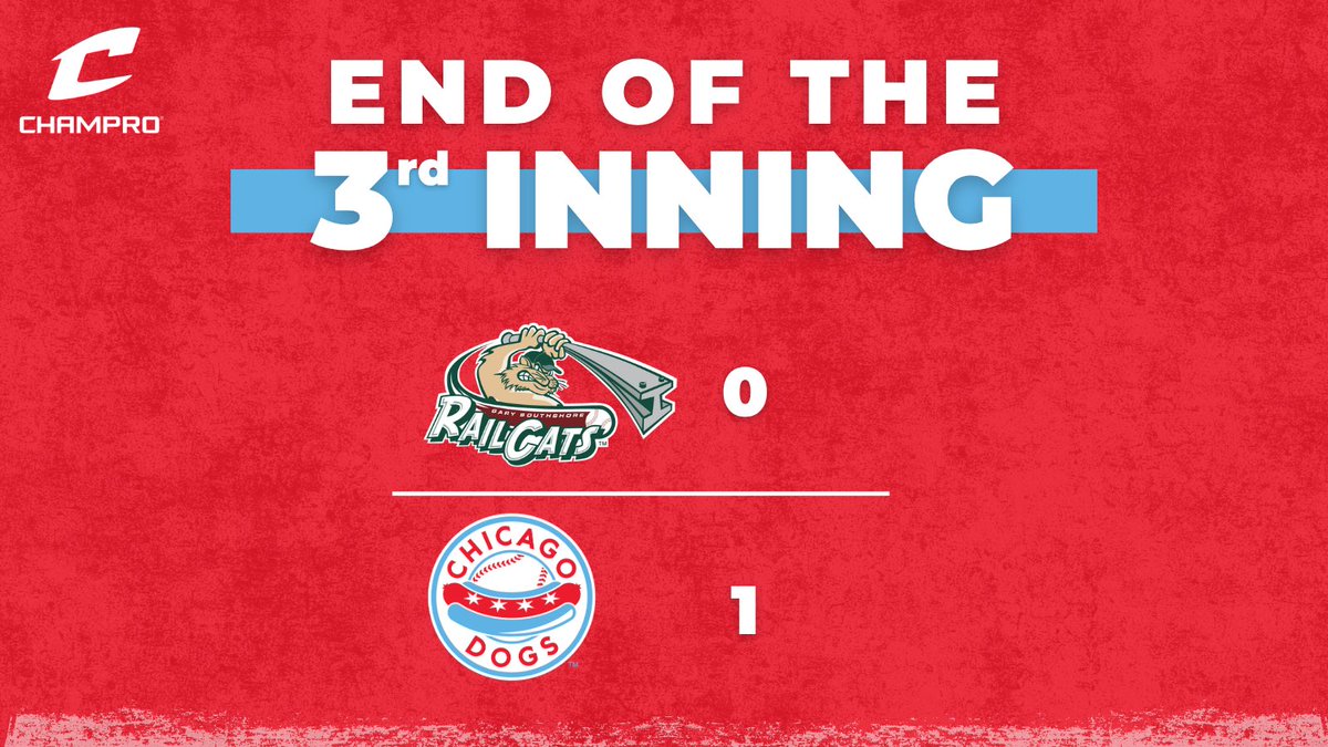 TheChicagoDogs's tweet photo. The 3rd inning score update is presented by Champro, the official uniform partner of the Chicago Dogs! 🔥 #NoKetchup https://t.co/1umVtE2I1x